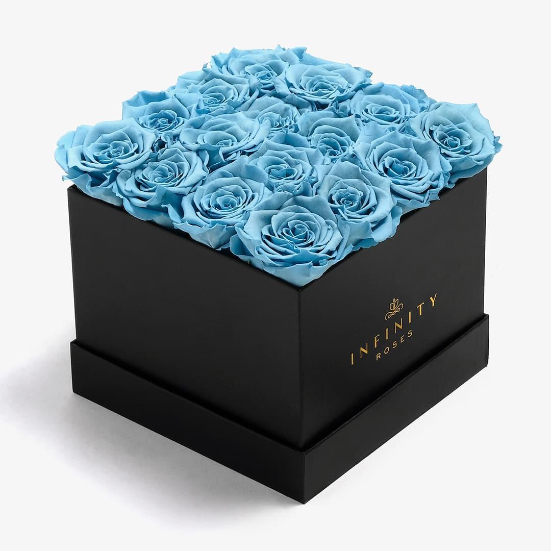Large Square Rose Box - Baby Blue Rose - Black Box