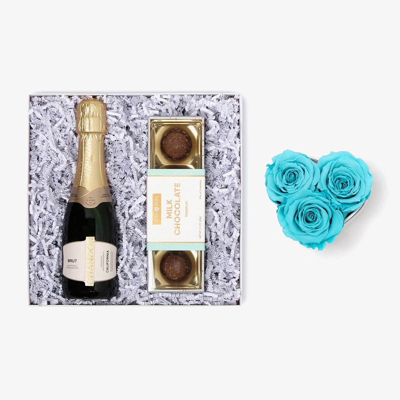 Champagne & Truffles - Small Heart Box - Turquoise Rose - White Box