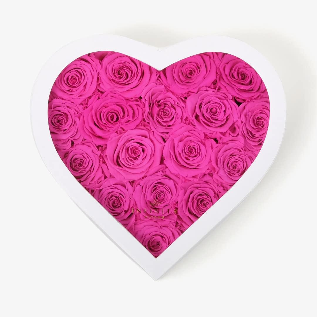 Large Heart Box - Hot Pink Rose - White Box