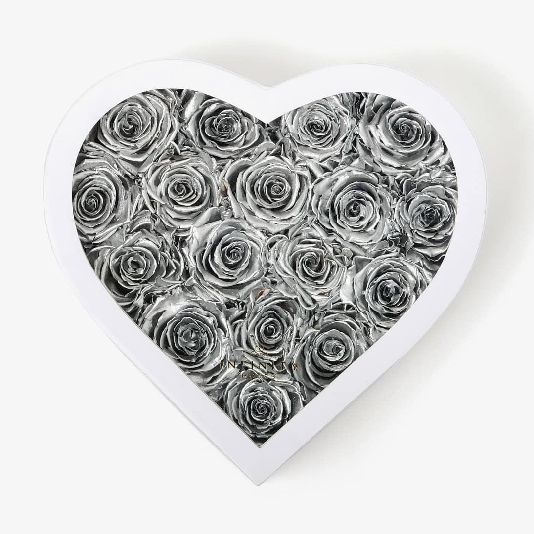 Large Heart Box - Silver Rose - White Box