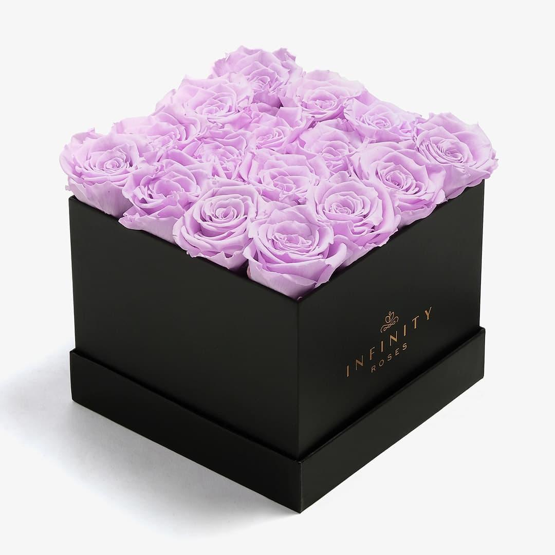 Large Square Rose Box - Lavender Rose - Black Box