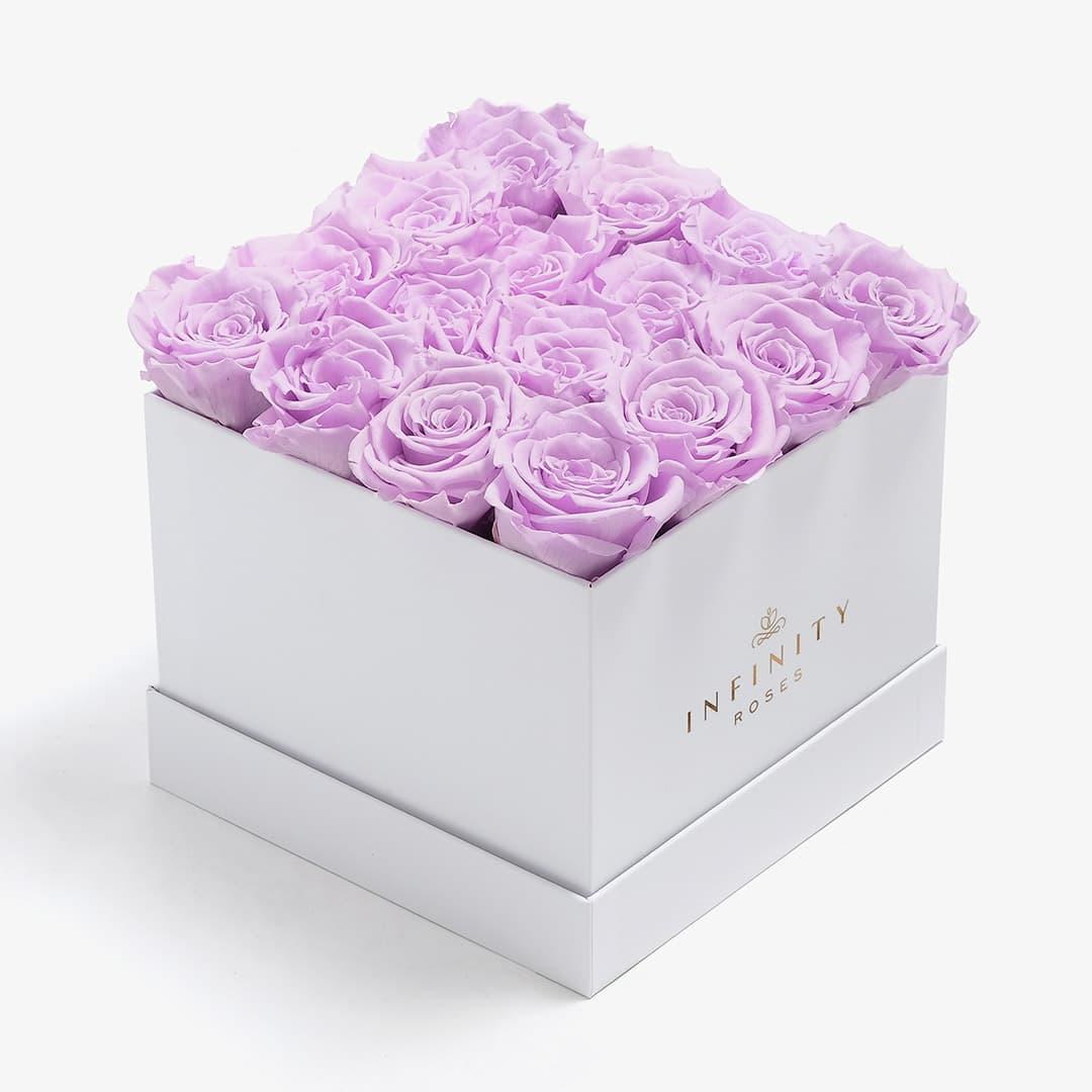 Large Square Rose Box - Lavender Rose - White Box