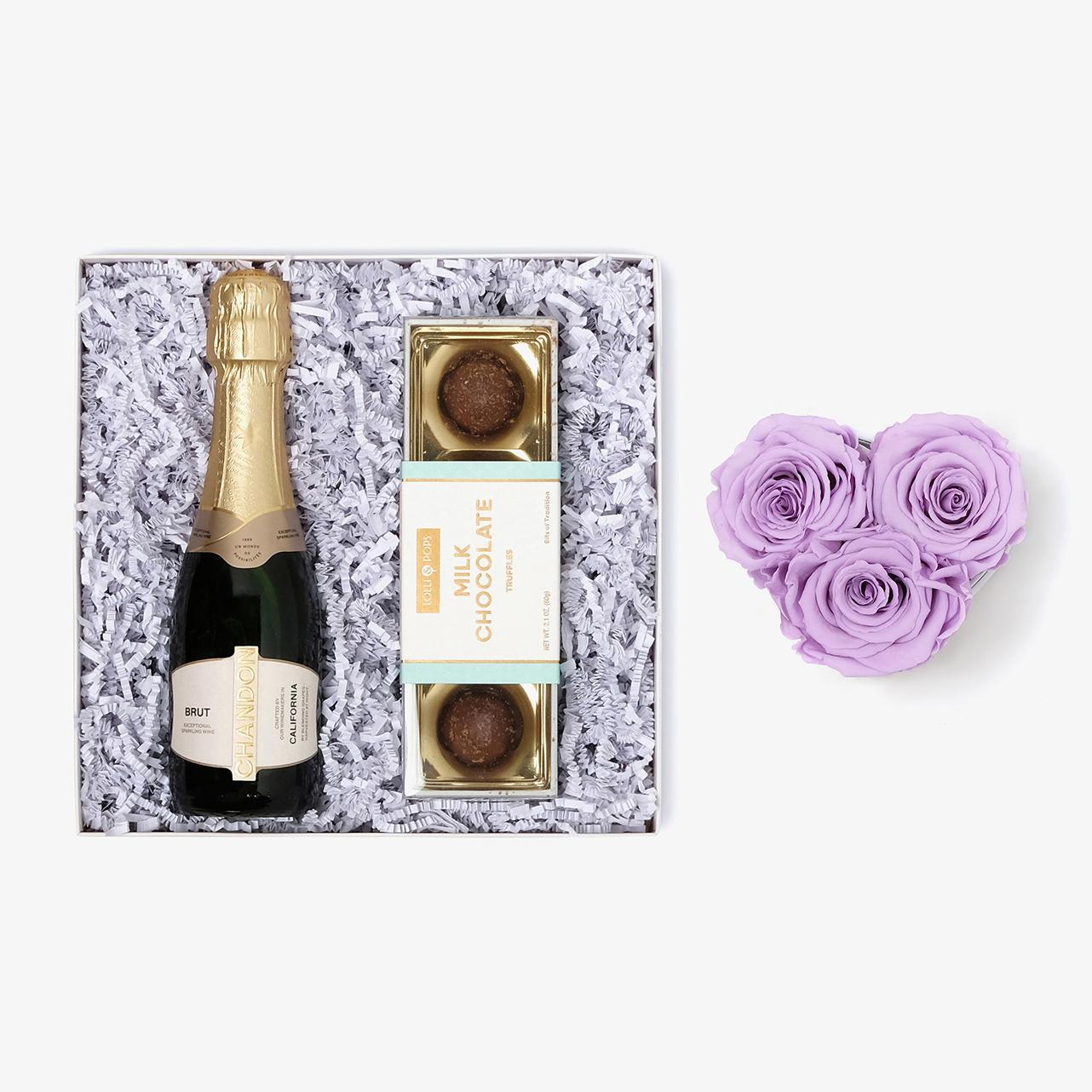 Champagne & Truffles - Small Heart Box - Lavender Rose - White Box