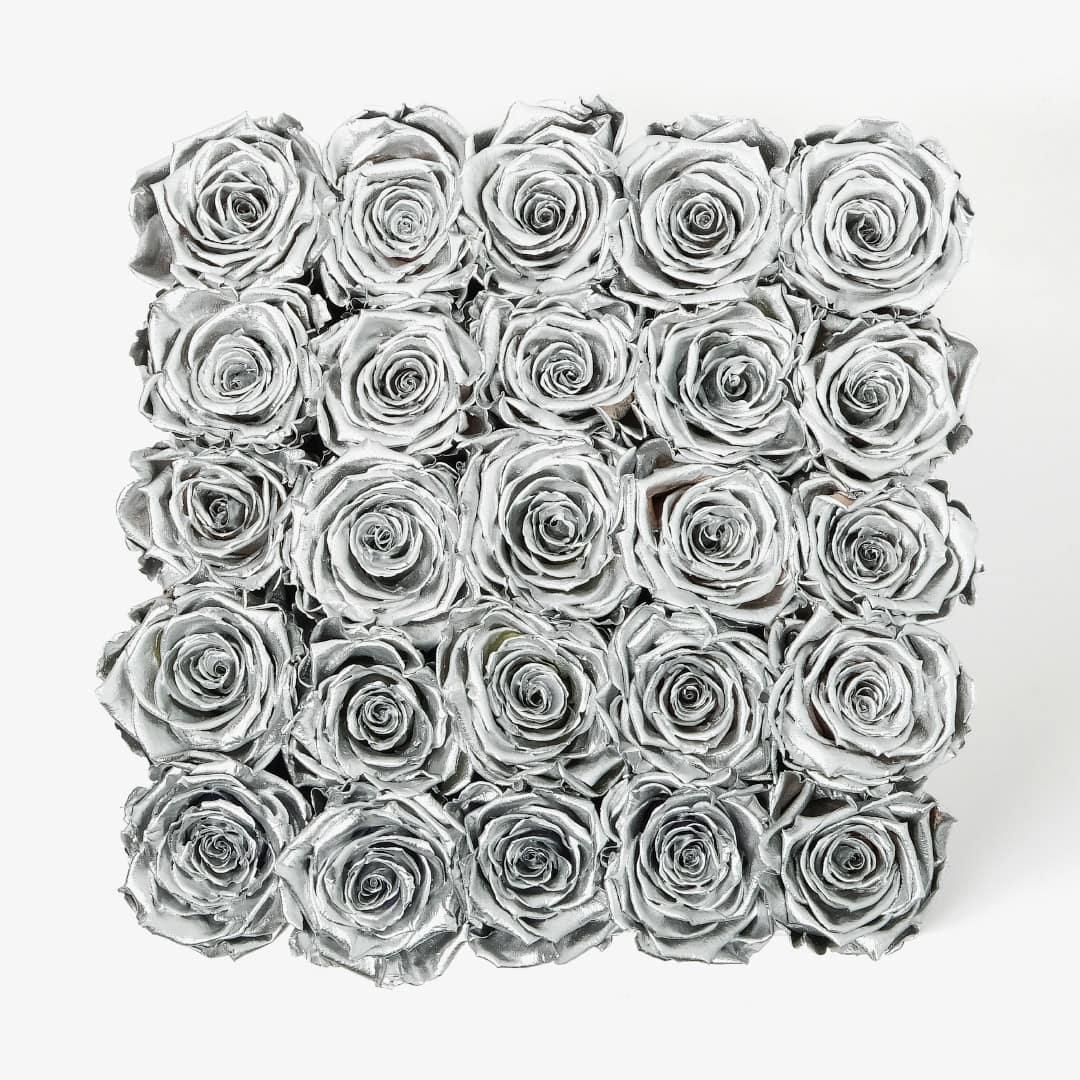 X-Large Square Rose box - Silver Rose - Black Box