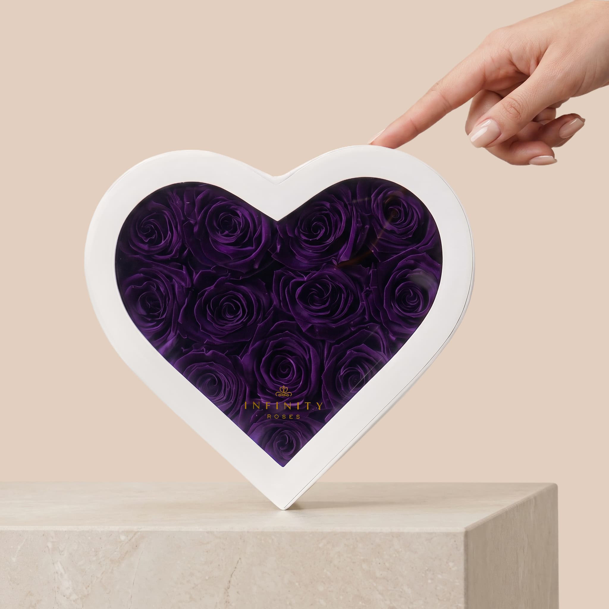 Medium Heart Box - Violet Rose - White Box