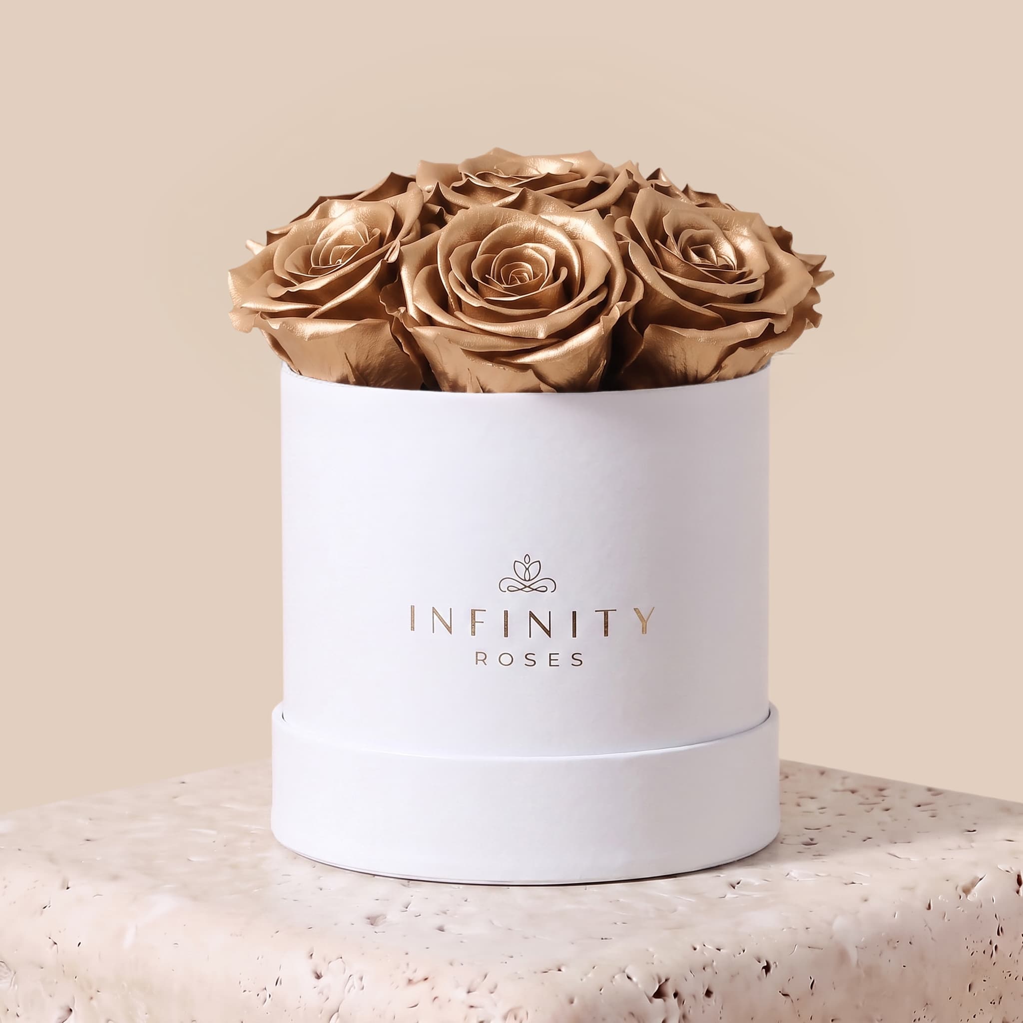 Medium Bloom Rose Box - Gold Rose - White Box