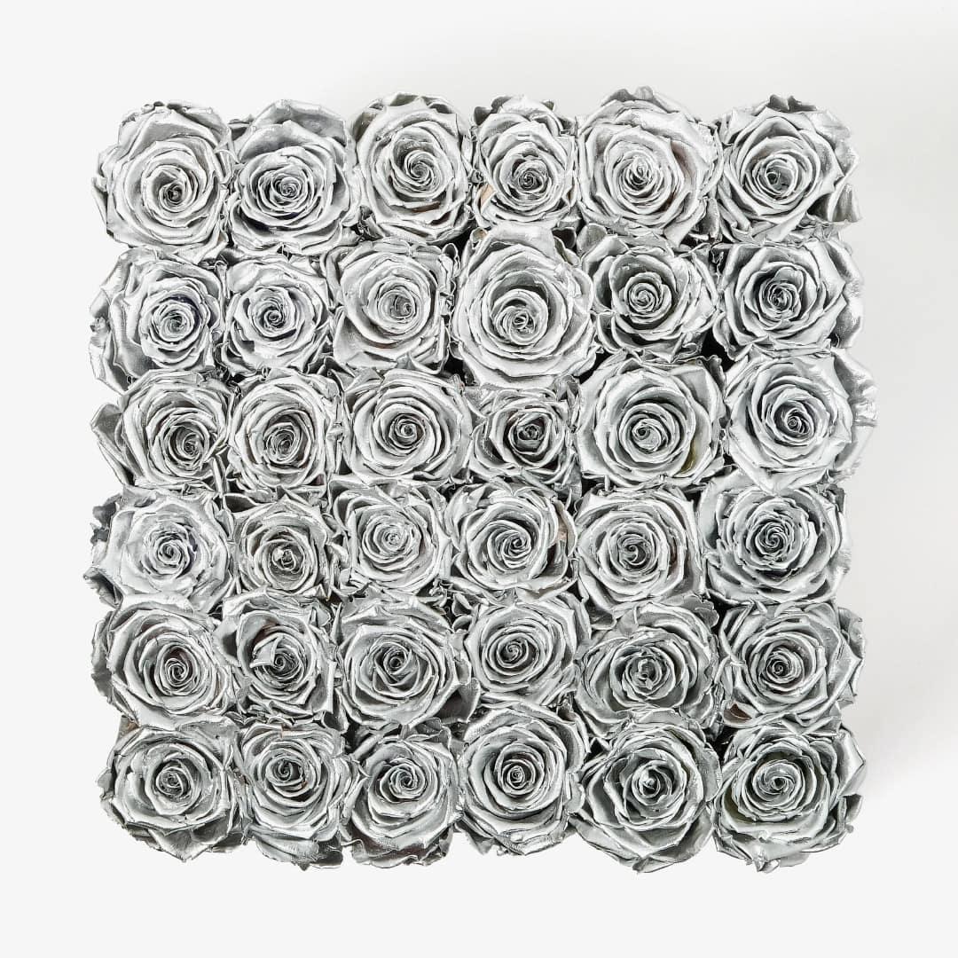Grand Square Rose Box - Silver Rose - White Box