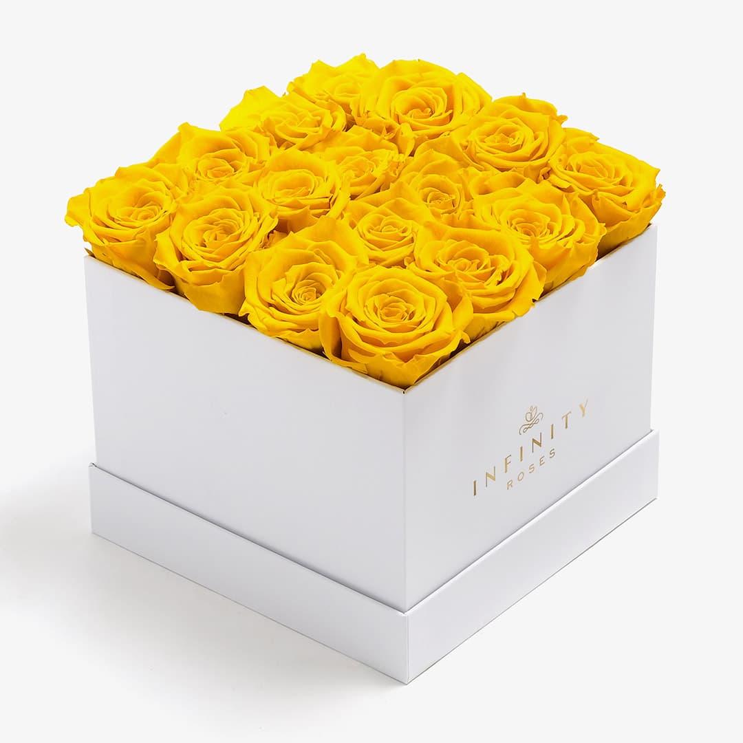 Large Square Rose Box - Yellow Rose - White Box