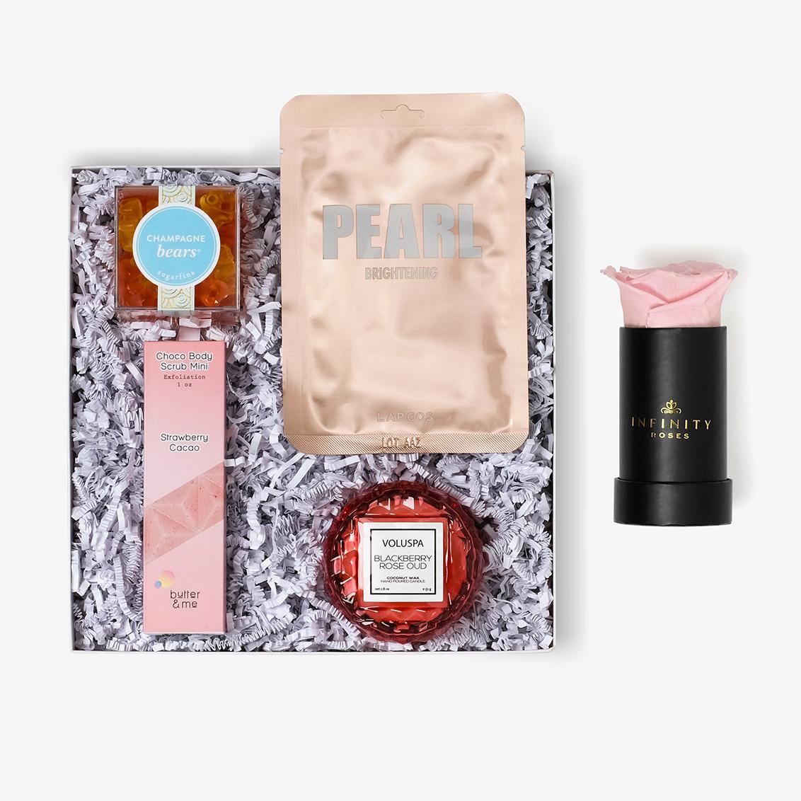 Pamper Bundle - Single Rose Box - Pink Rose - Black Box