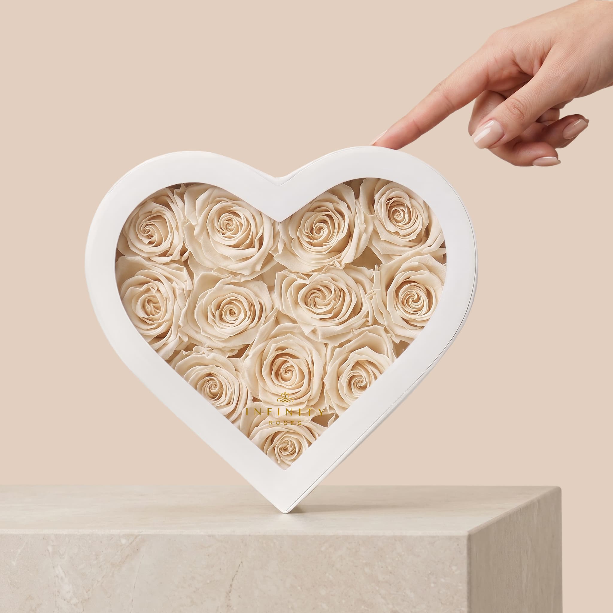 Medium Heart Box - Ivory Rose - White Box