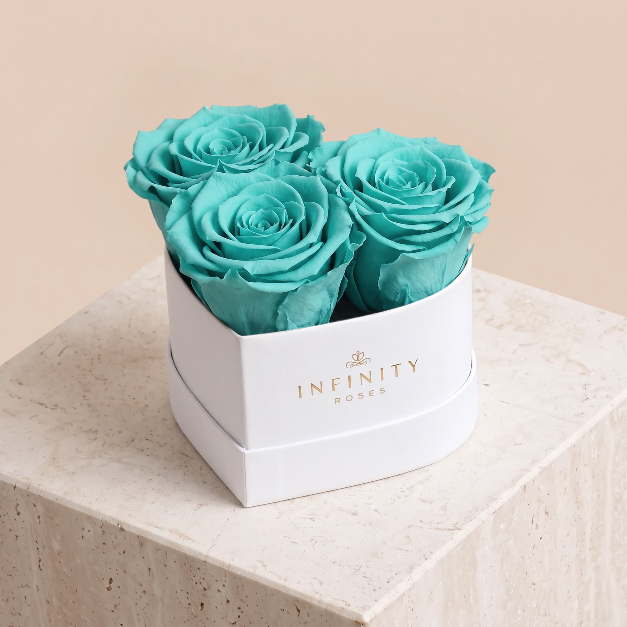 Small Heart Box - Turquoise Rose - White Box