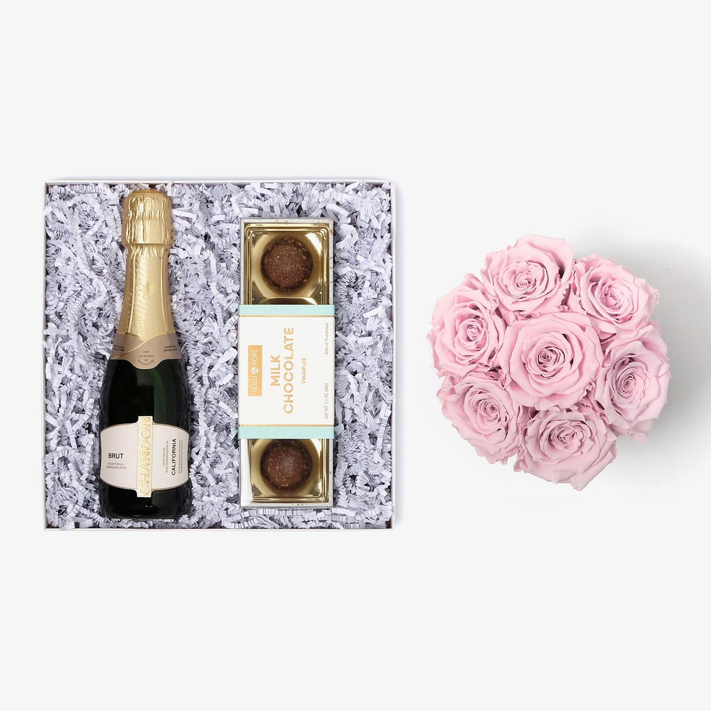 Champagne & Truffles - Medium Bloom Box - Pink Rose - White Box