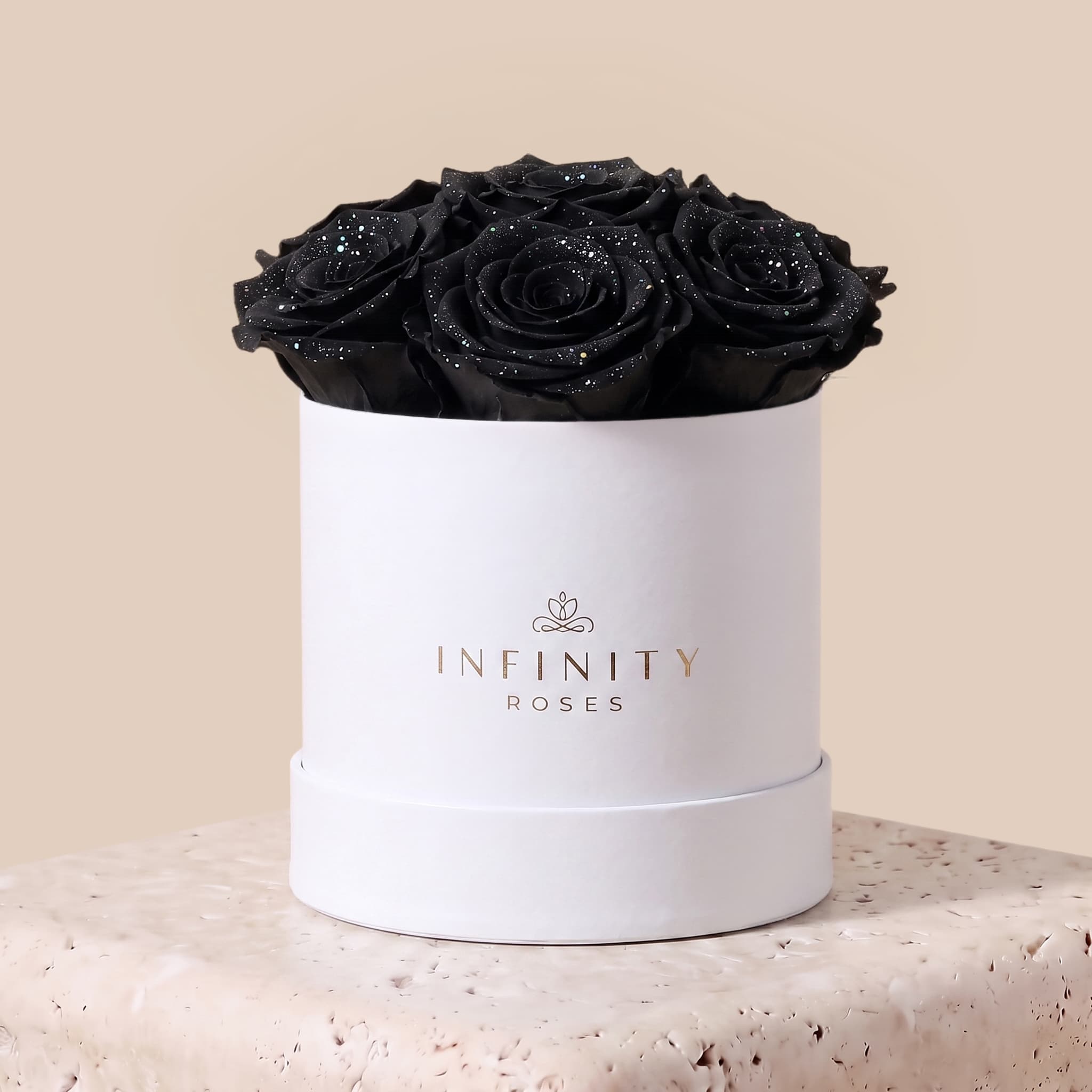 Medium Bloom Rose Box - Black Galaxy Rose - White Box