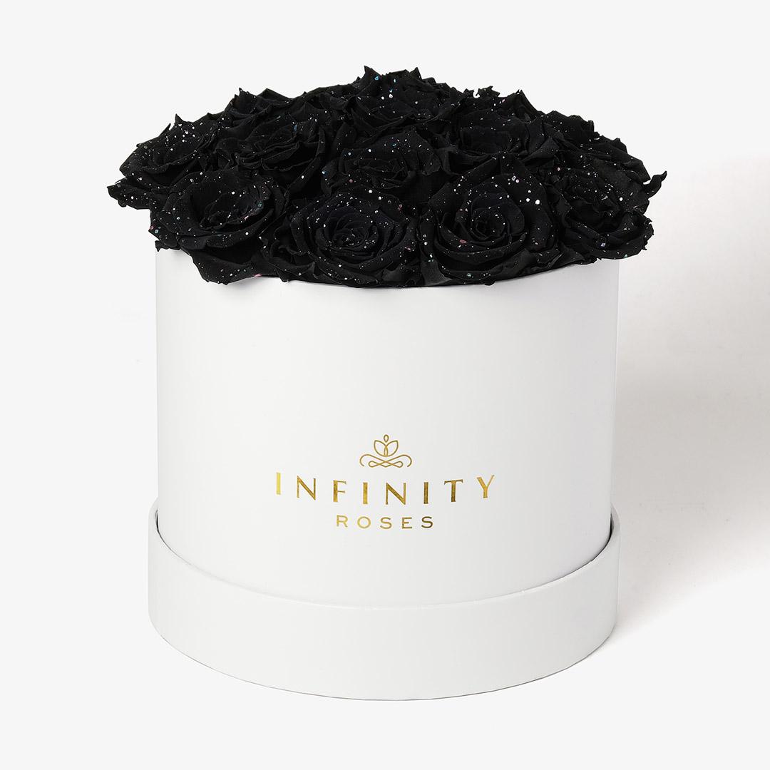 Large Bloom Rose Box - Black Galaxy Rose - White Box
