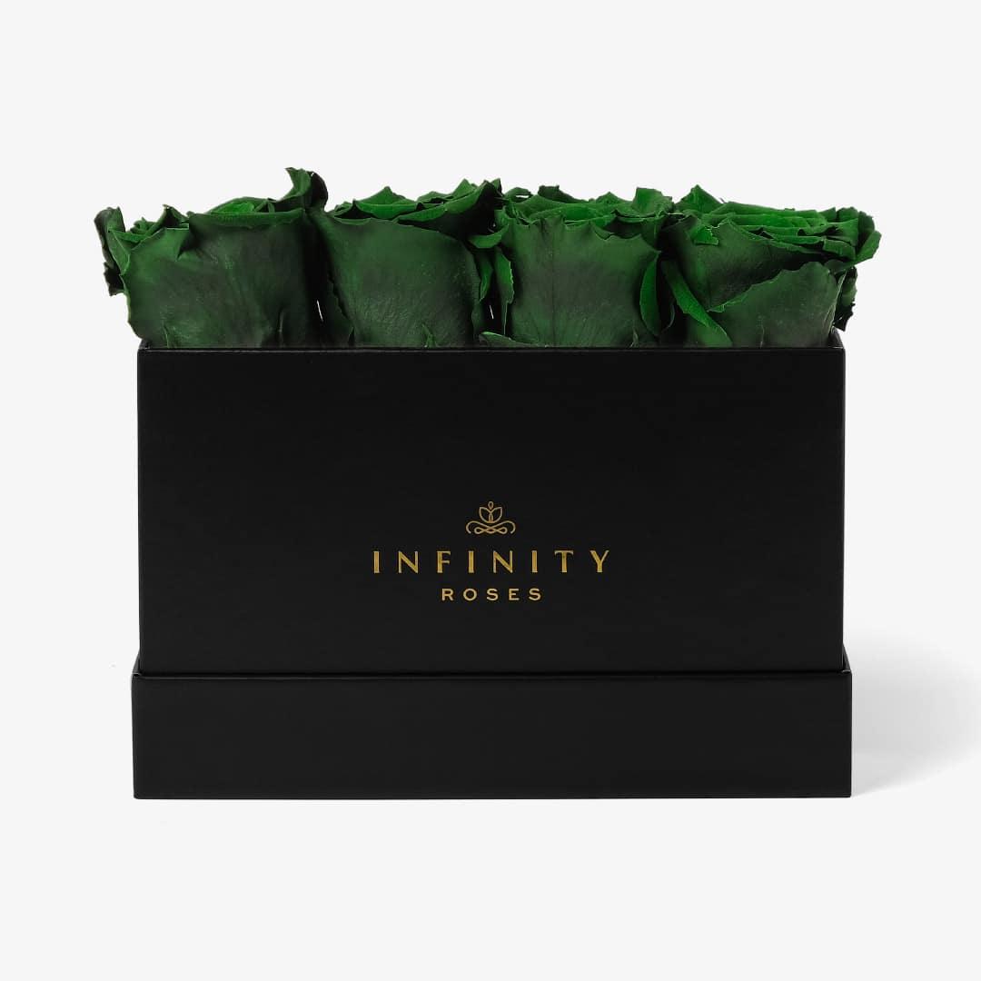 Small Rose Box - Emerald Green Rose - Black Box