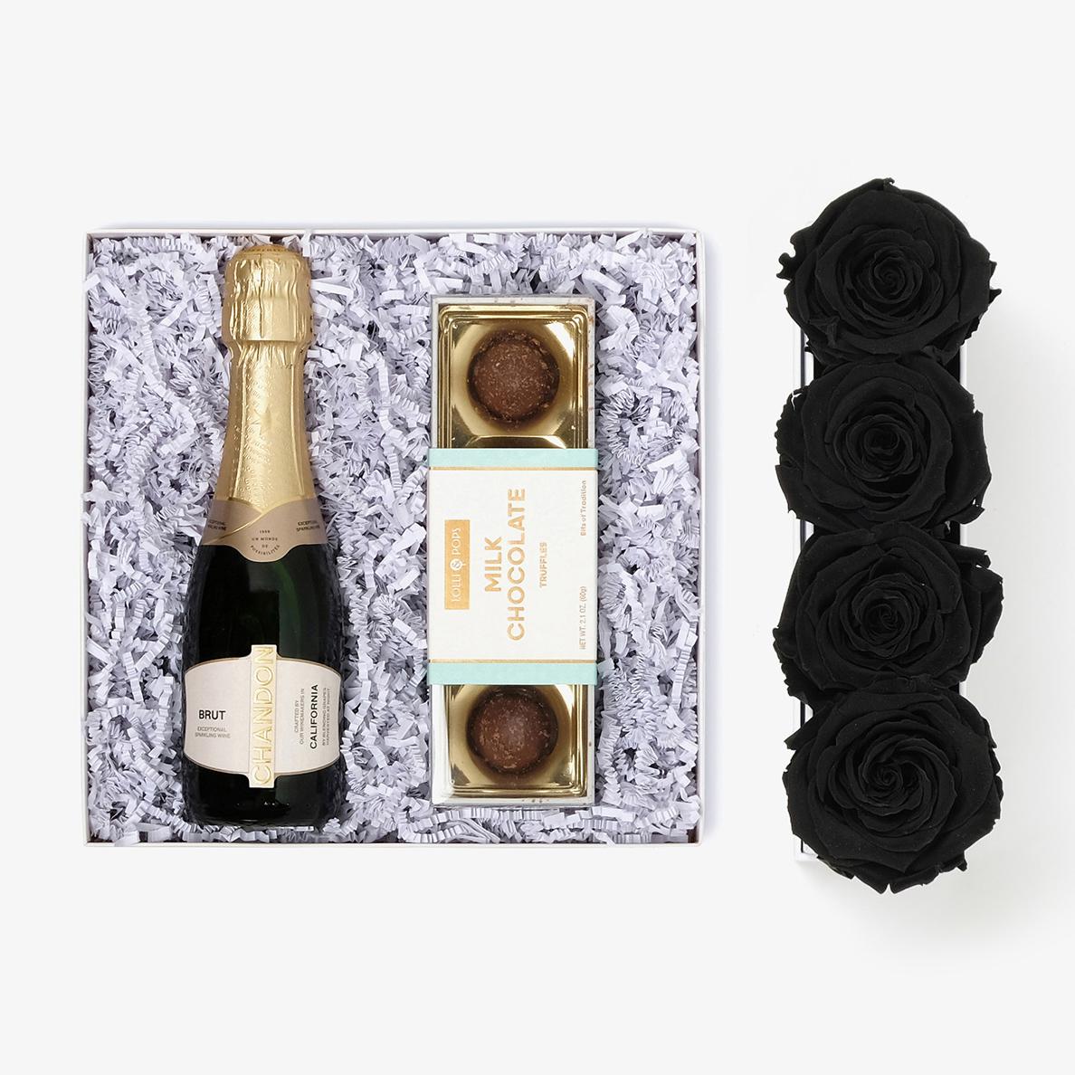 Champagne & Truffles - Small Rose Box - Black Rose - White Box