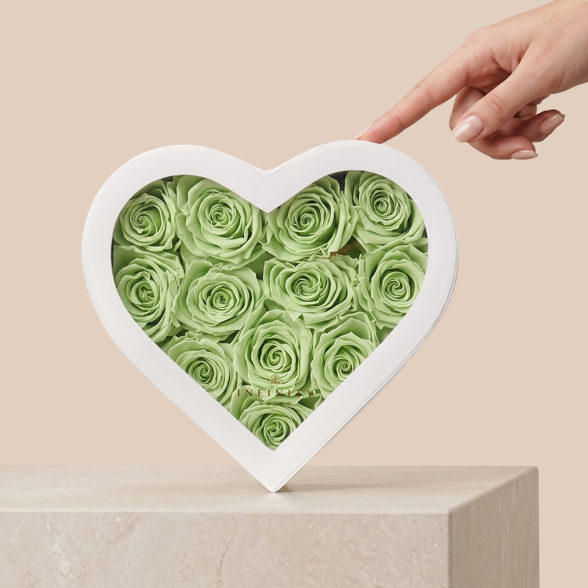 Medium Heart Box - Mint Rose - White Box