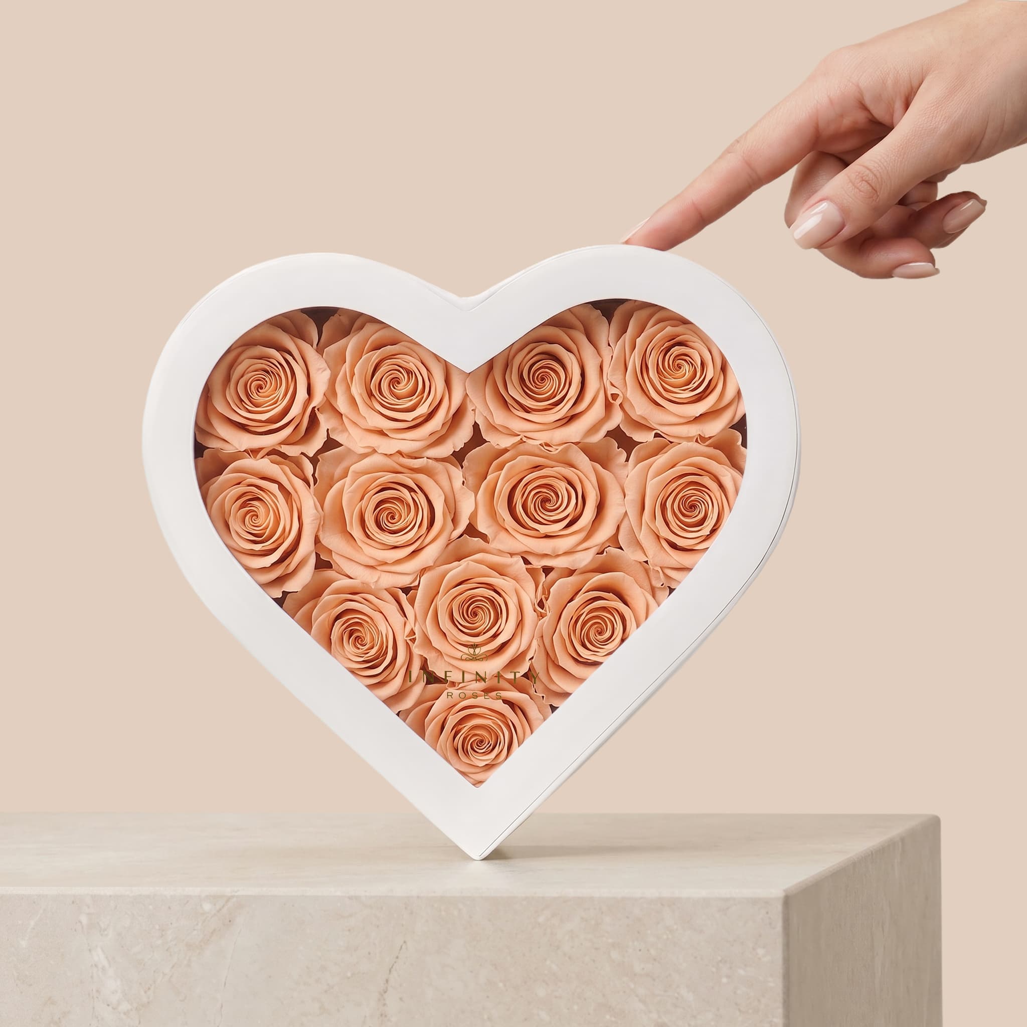 Medium Heart Box - Peach Rose - White Box