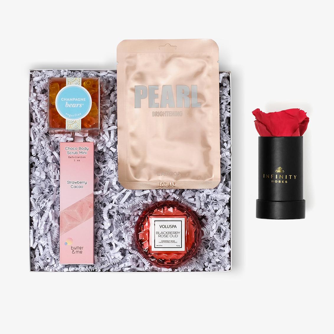 Pamper Bundle - Single Rose Box - Red Rose - Black Box