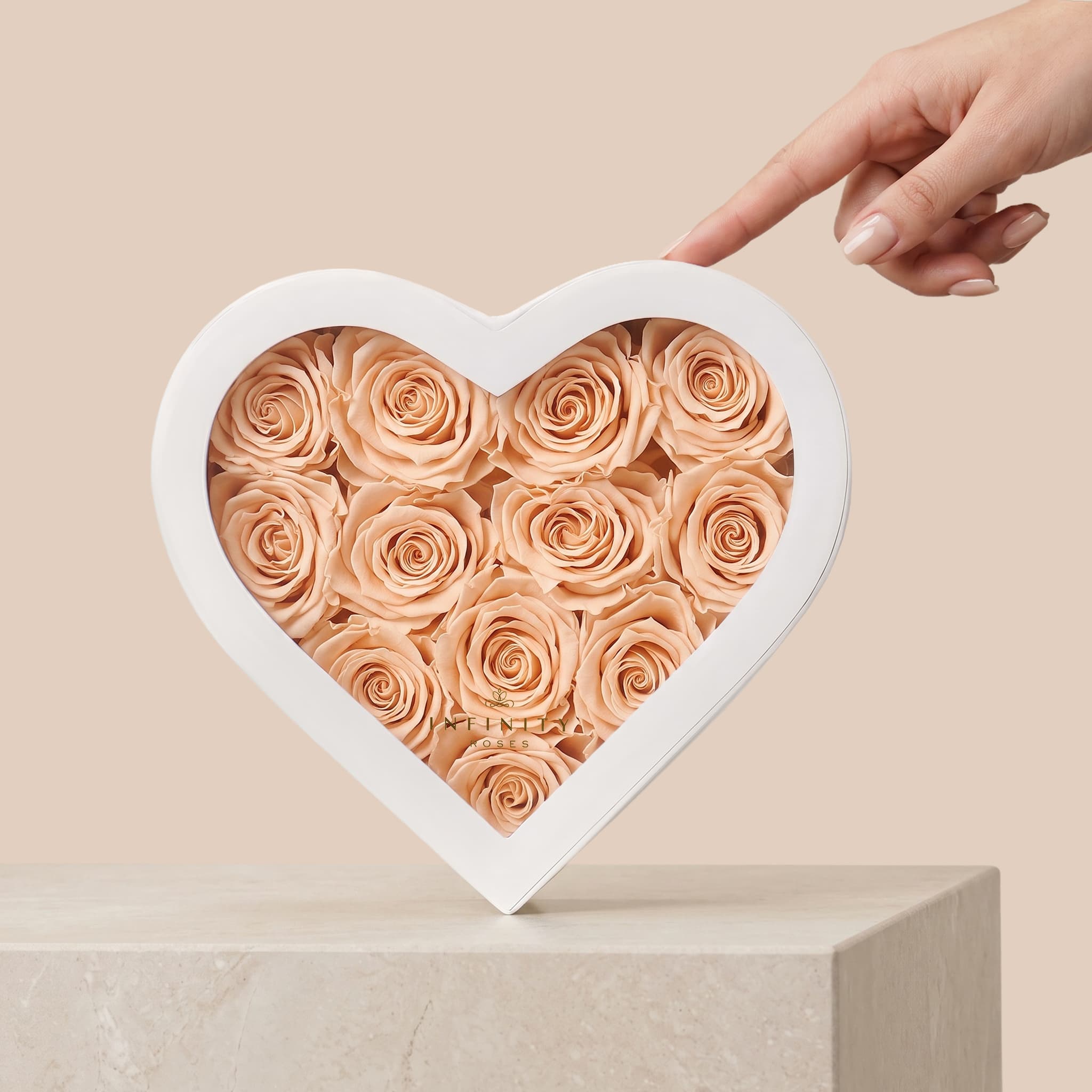 Medium Heart Box - Champagne Rose - White Box