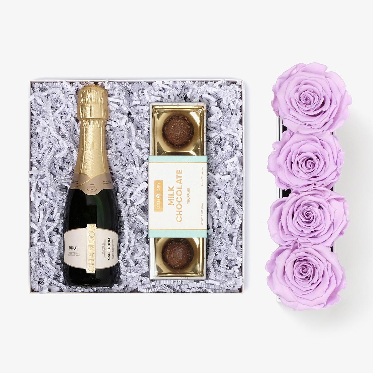 Champagne Bundle (Small Rose Box) - Lavender Rose - Black Box