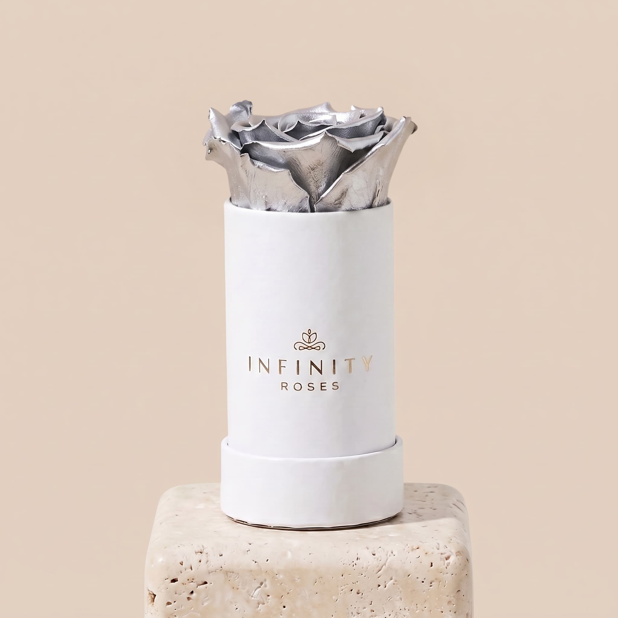 Single Rose Box - Silver Rose - White Box