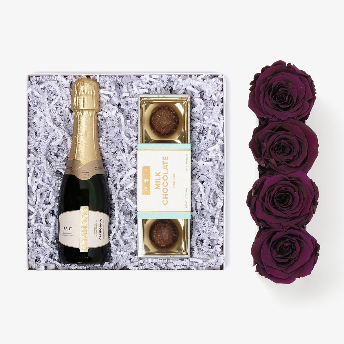Champagne Bundle (Small Rose Box) - Violet Rose - Black Box