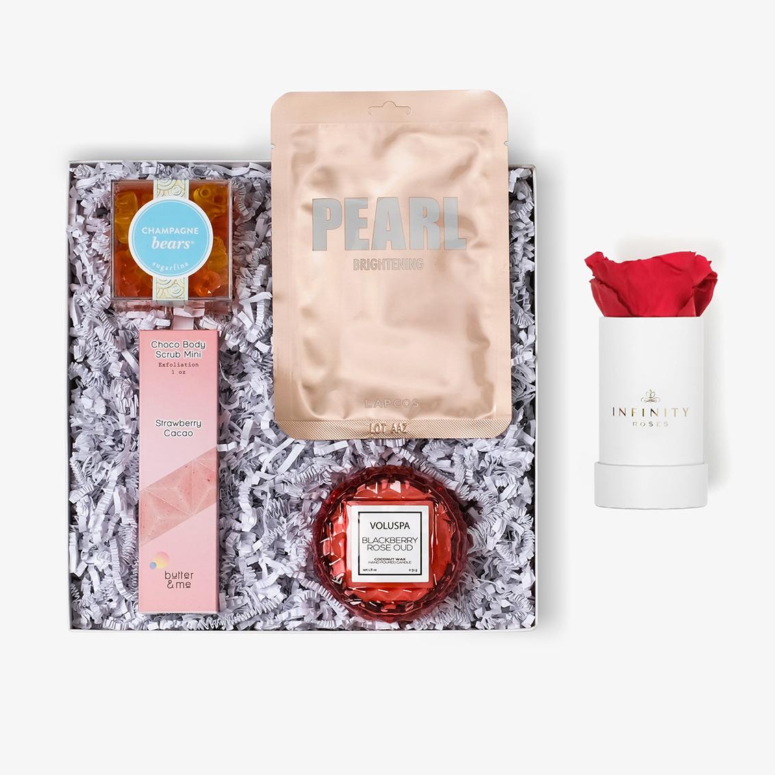 Pamper Bundle - Single Rose Box - Red Rose - White Box