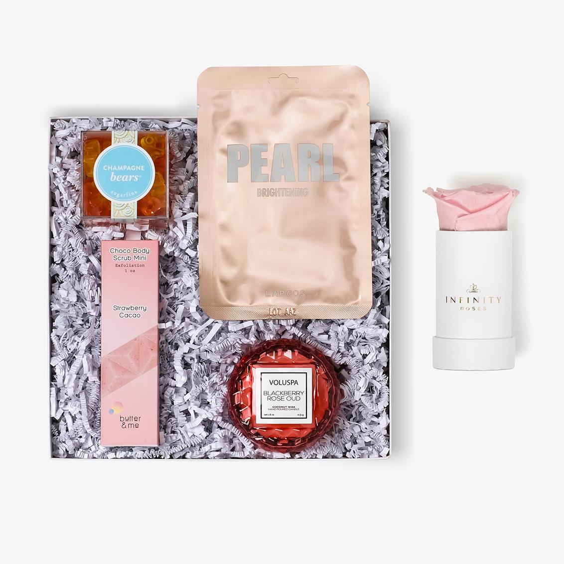 Pamper Bundle - Single Rose Box - Pink Rose - White Box