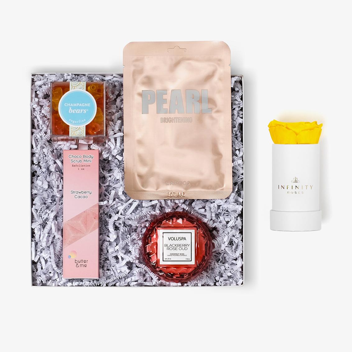 Pamper Bundle - Single Rose Box - Yellow Rose - White Box