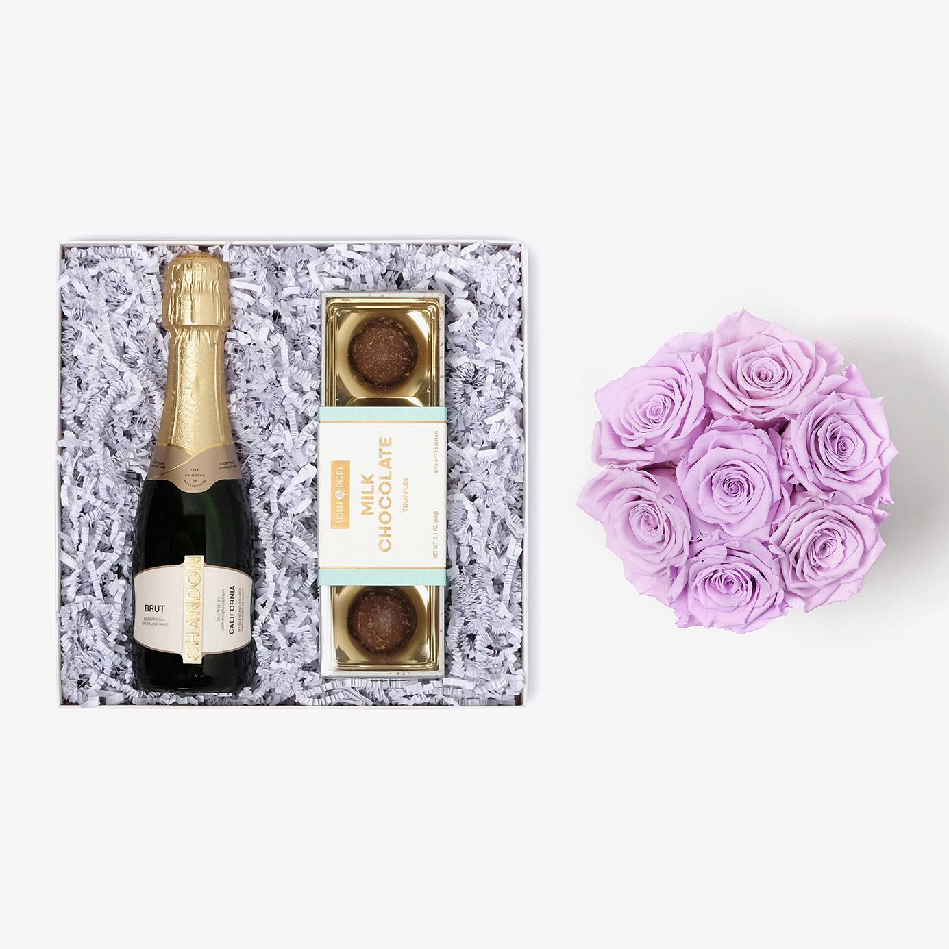 Champagne & Truffles - Medium Bloom Box - Lavender Rose - Black Box