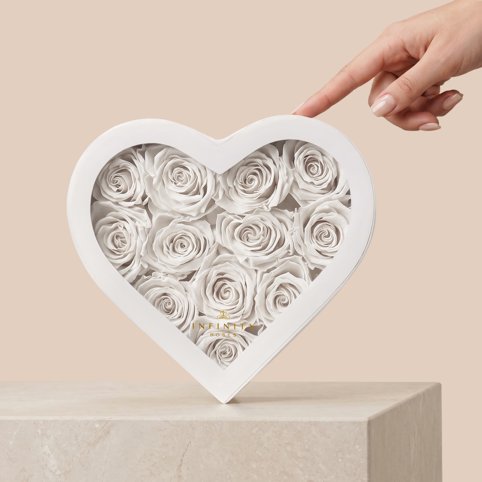 Medium Heart Box - White Rose - White Box