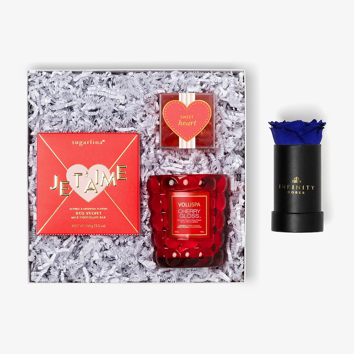 Candle & Treats - Single Rose Box - Royal Blue Rose - Black Box
