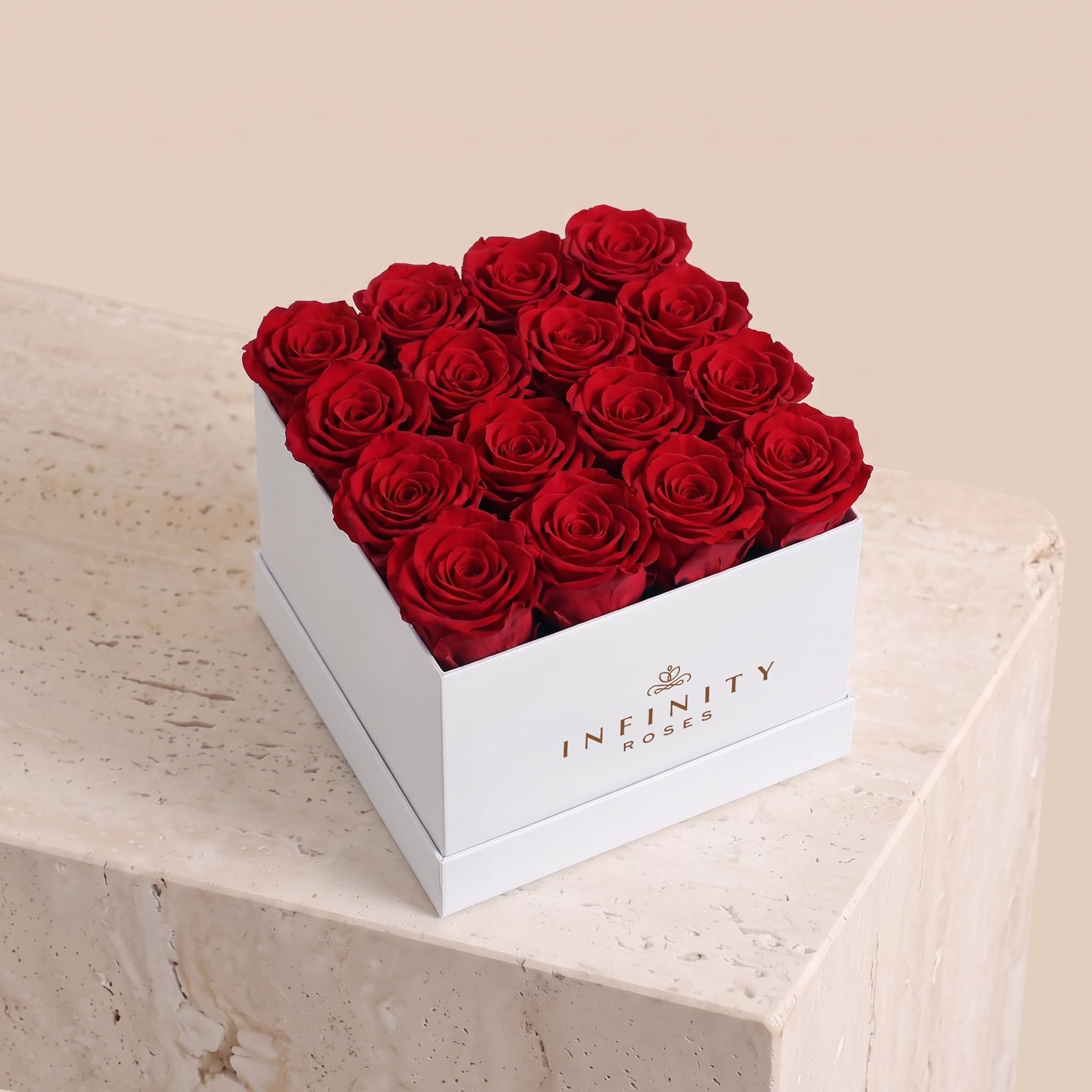 Large Square Rose Box - Red Rose - White Box