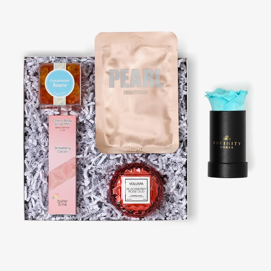 Pamper Bundle - Single Rose Box - Turquoise Rose - Black Box