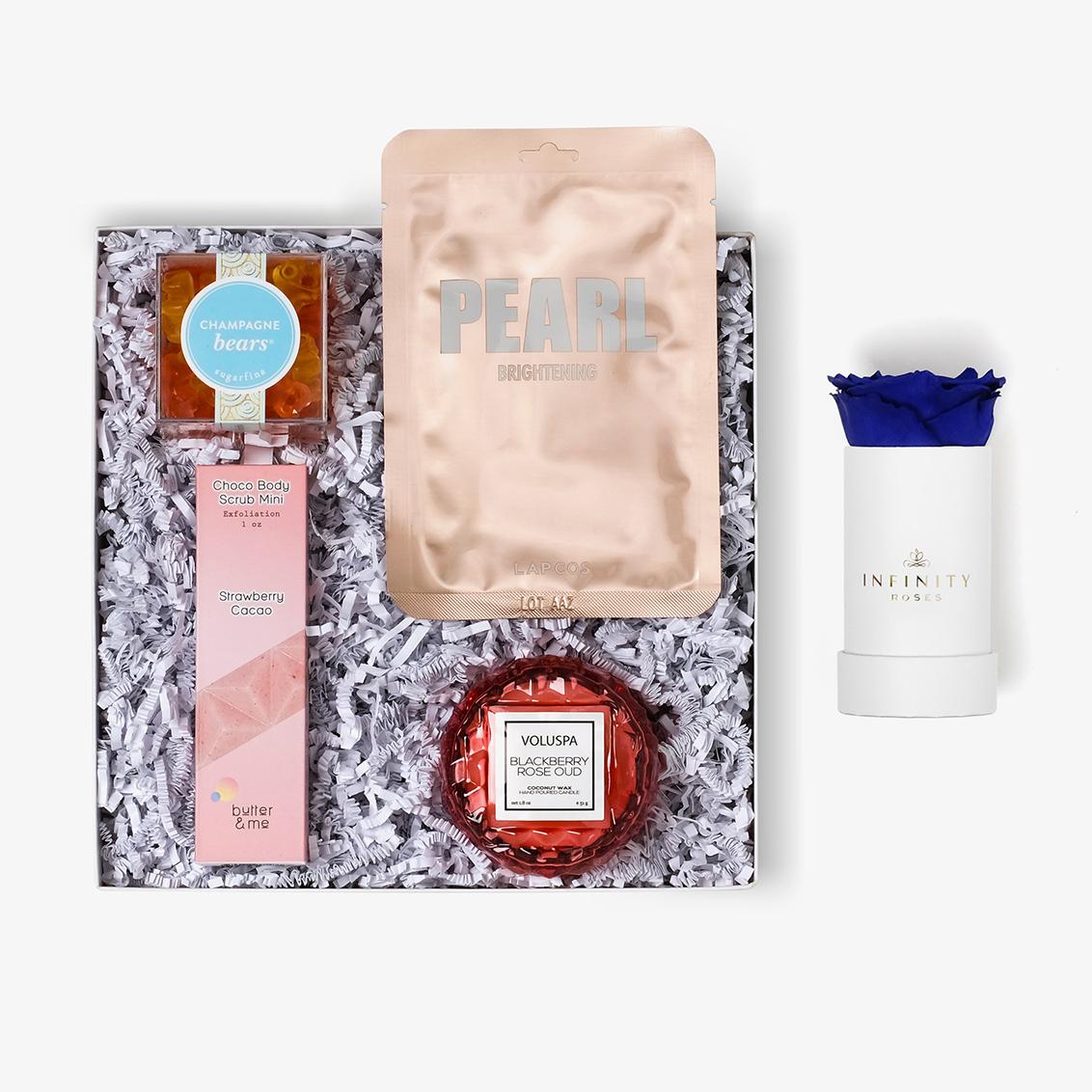 Pamper Bundle - Single Rose Box - Royal Blue Rose - White Box