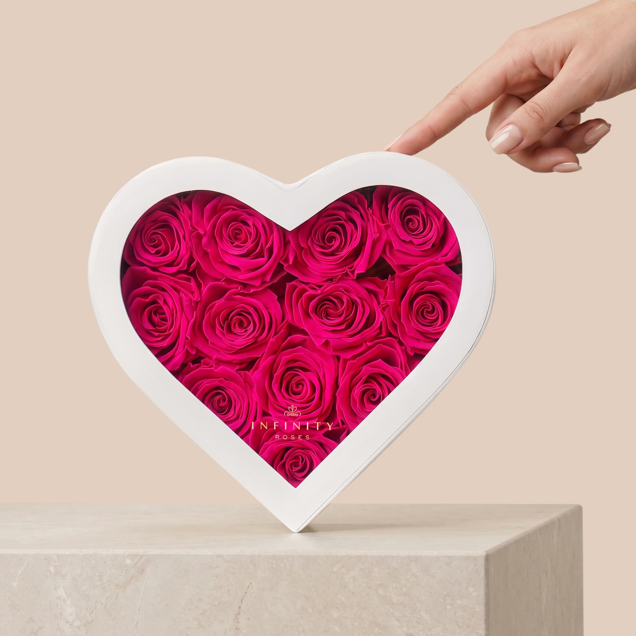 Medium Heart Box - Fuchsia Rose - White Box
