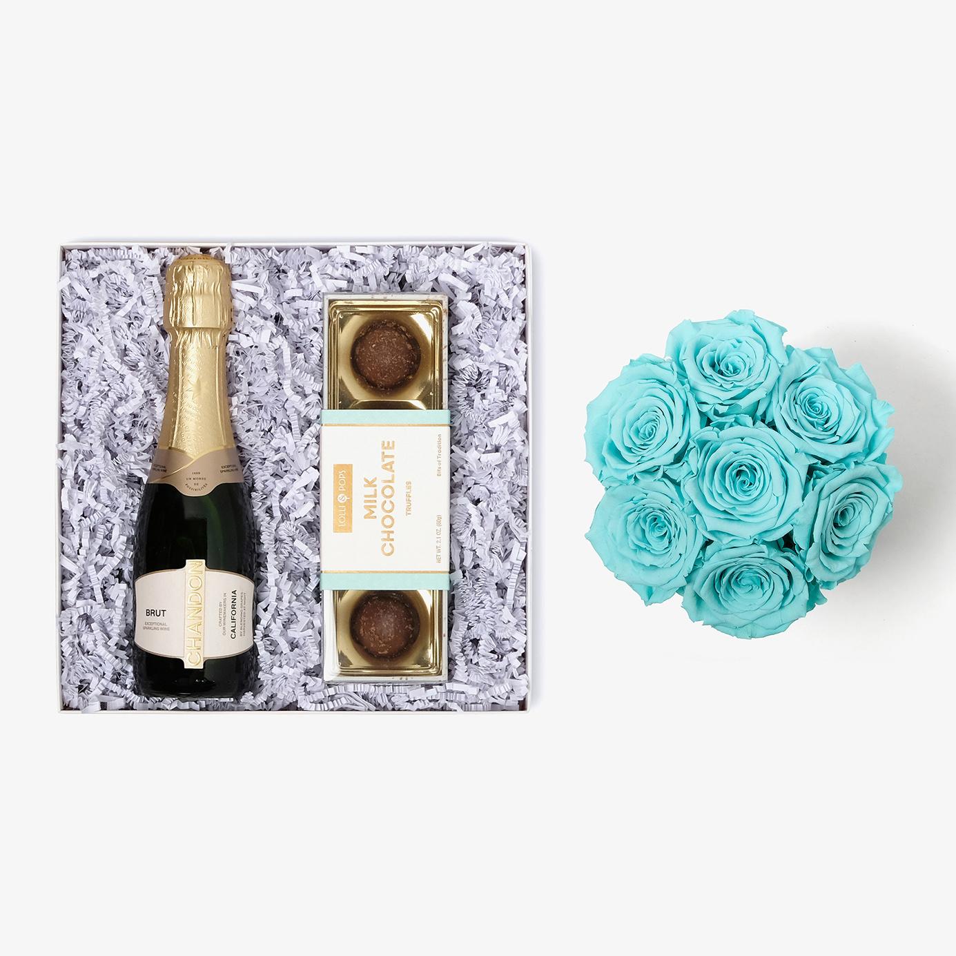 Champagne & Truffles - Medium Bloom Box - Turquoise Rose - Black Box