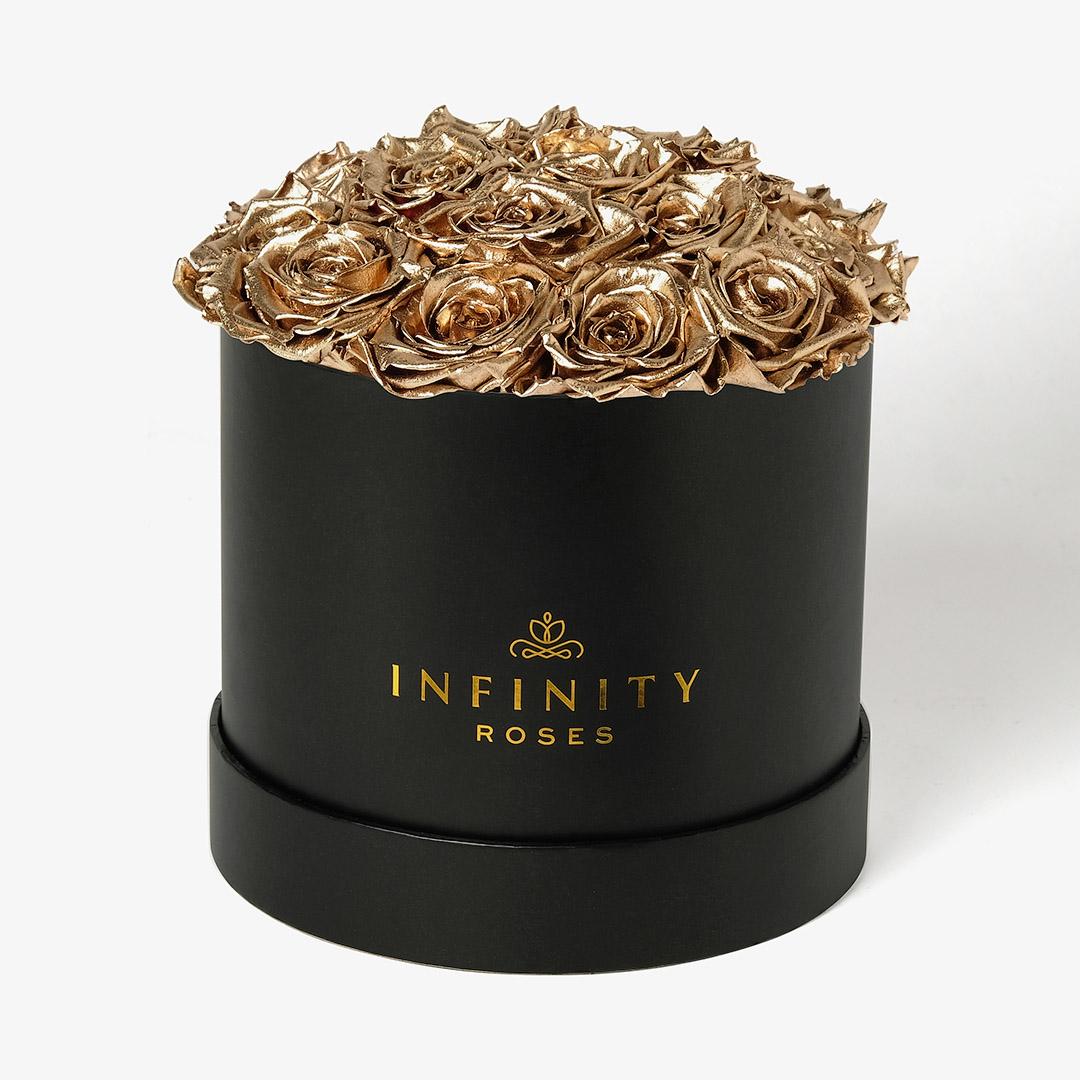 Large Bloom Rose Box - Gold Rose - Black Box