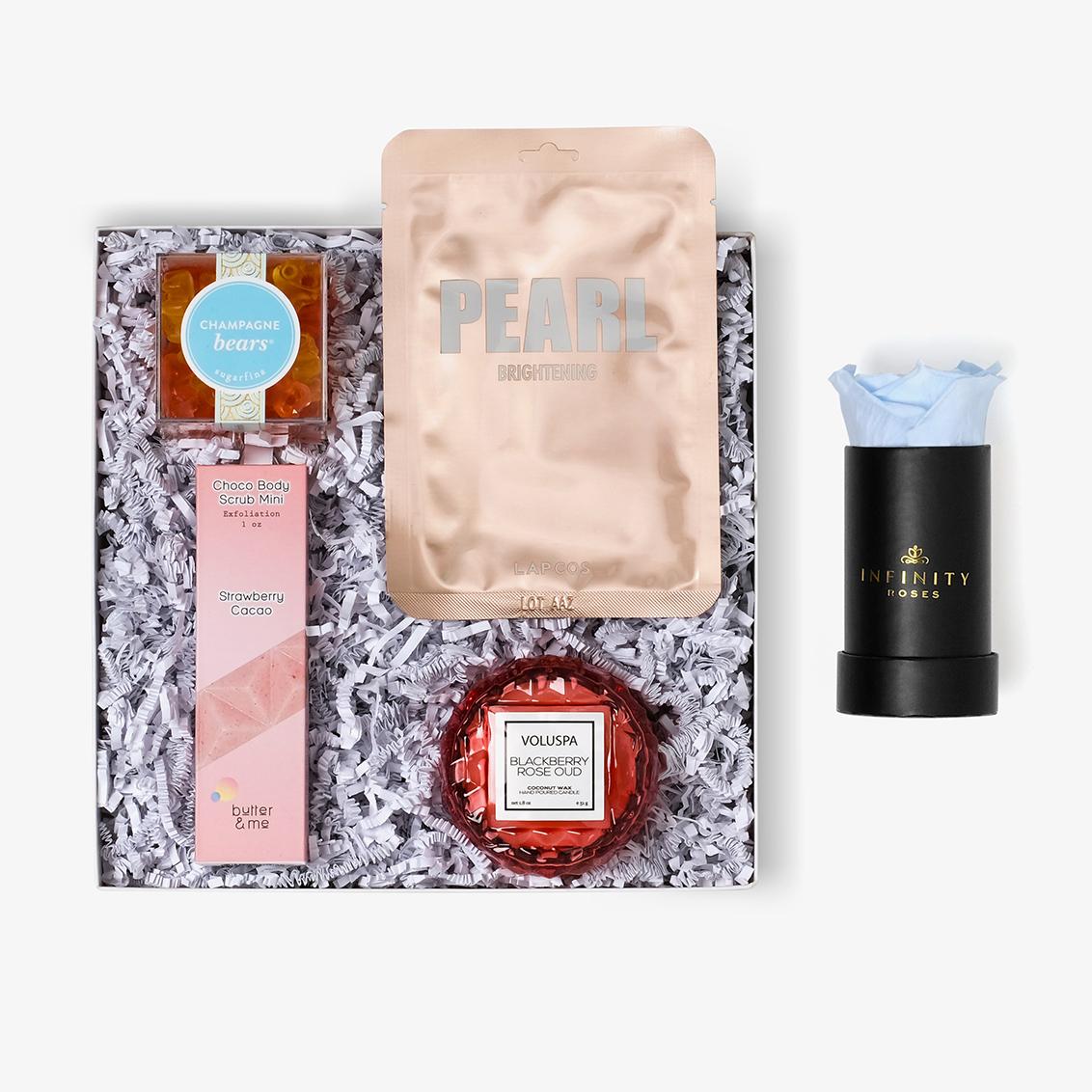 Pamper Bundle - Single Rose Box - Baby Blue Rose - Black Box