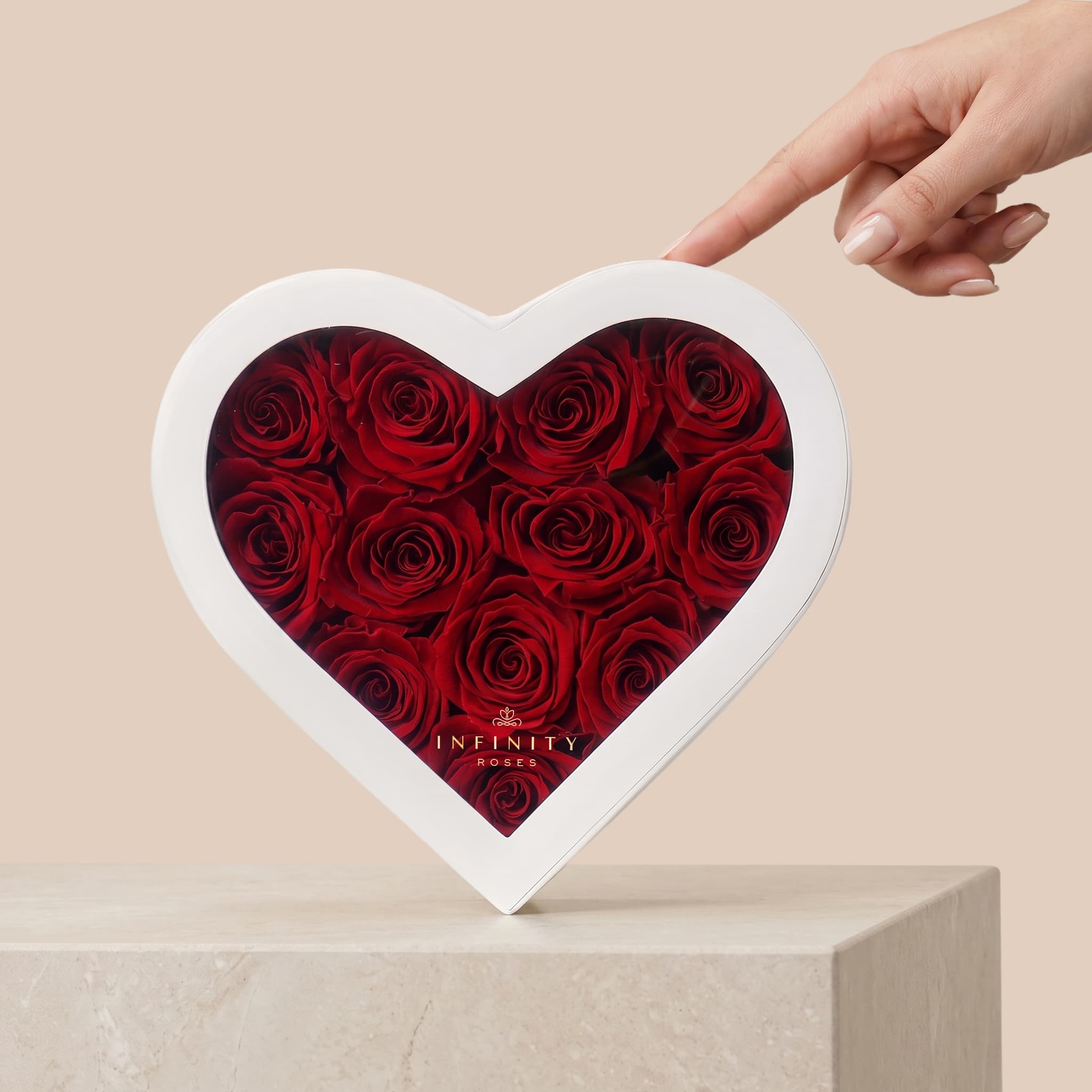 Medium Heart Box - Red Rose - White Box