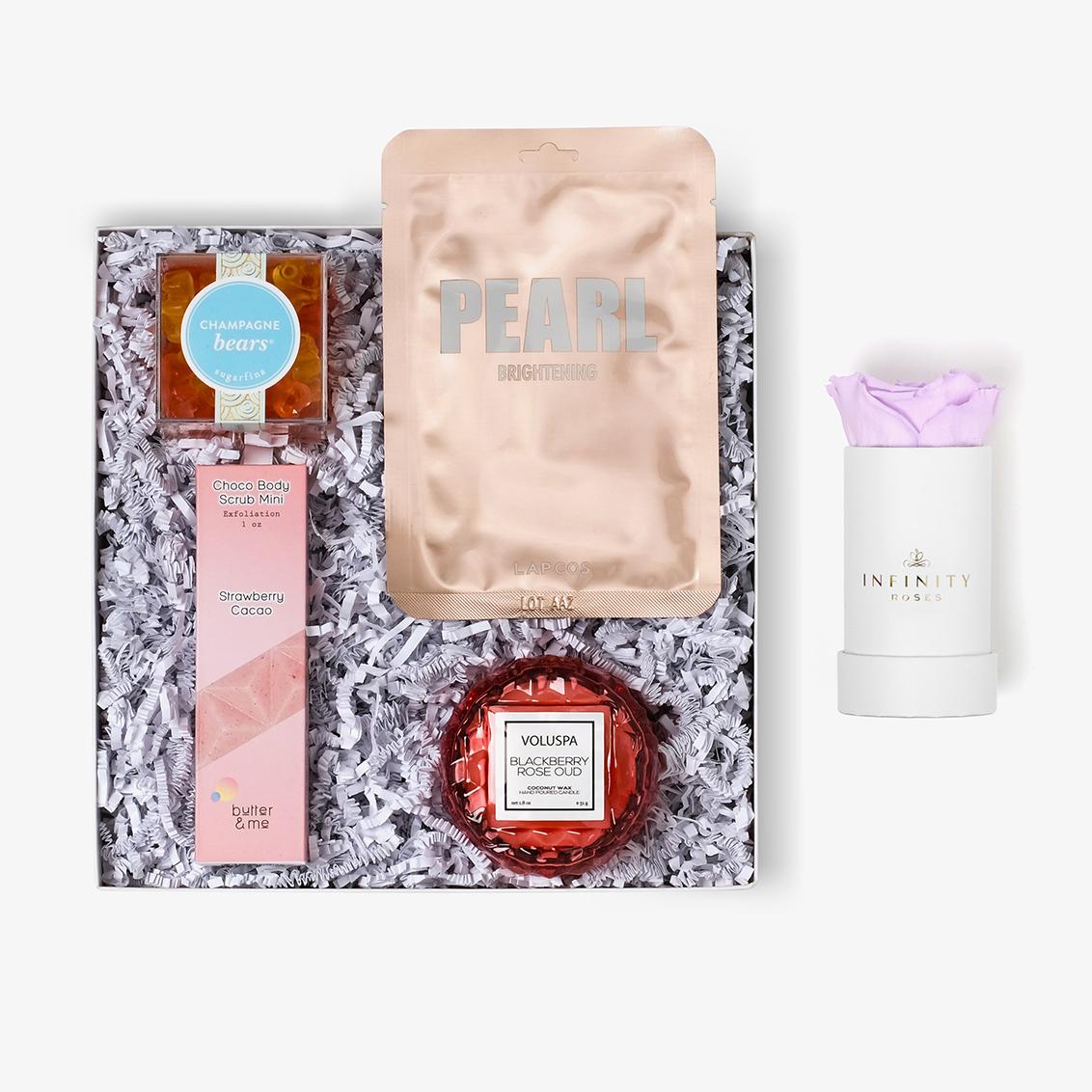 Pamper Bundle - Single Rose Box - Lavender Rose - White Box