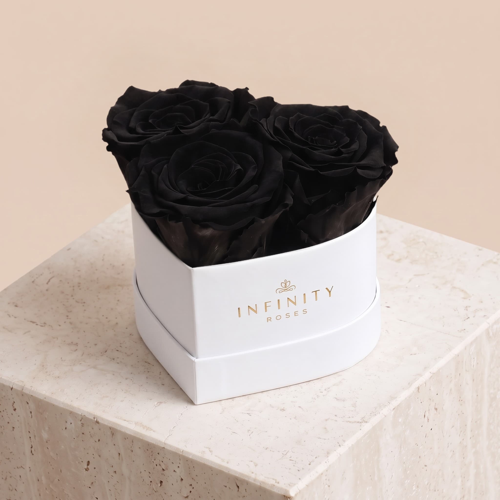 Small Heart Box - Black Rose - White Box