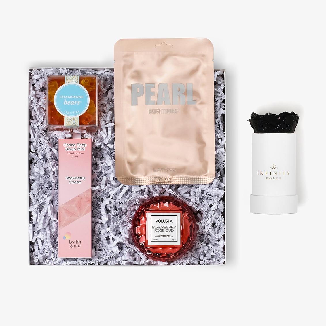 Pamper Bundle - Single Rose Box - Black Galaxy Rose - White Box