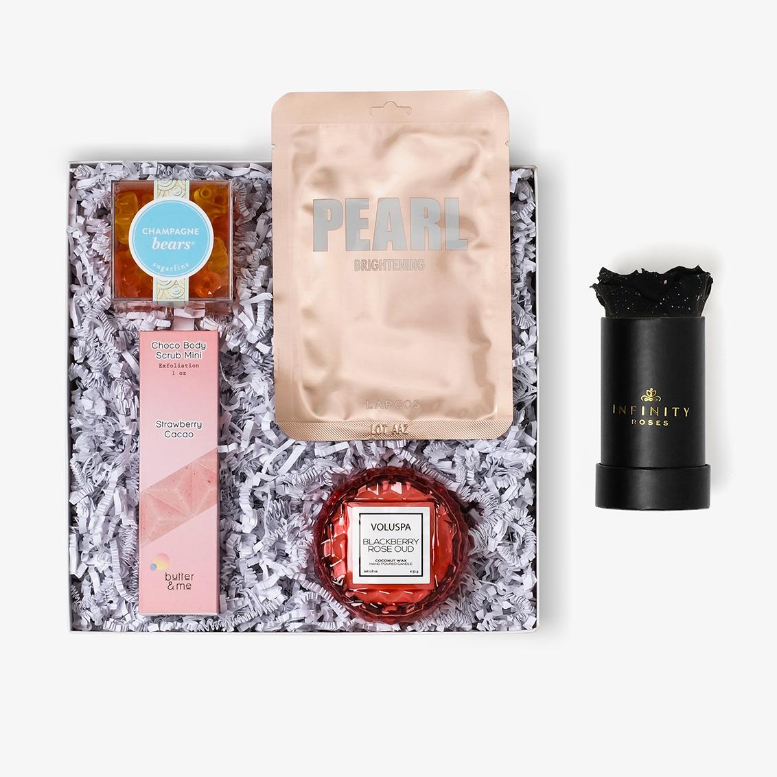 Pamper Bundle - Single Rose Box - Black Galaxy Rose - Black Box