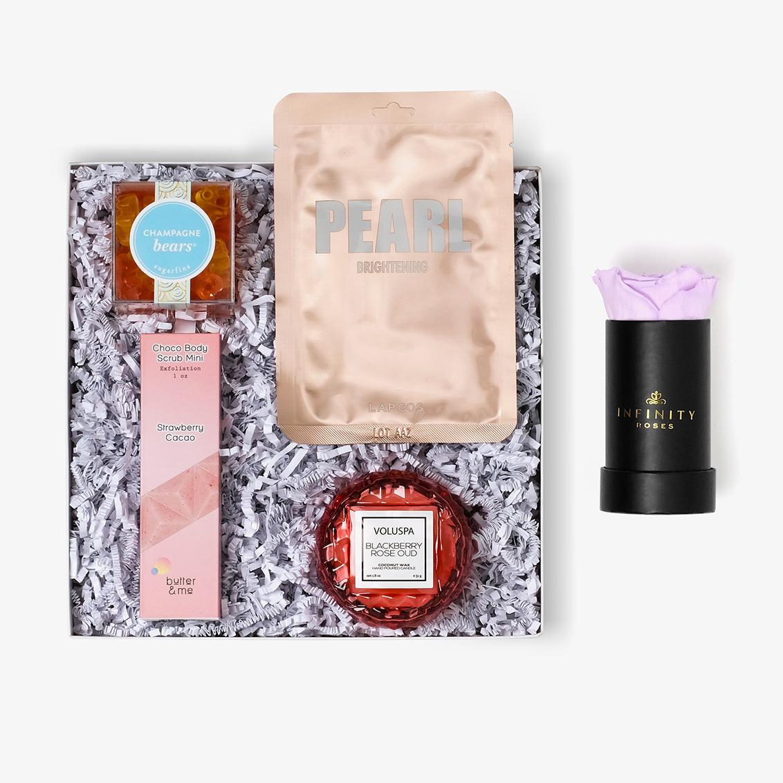 Pamper Bundle - Single Rose Box - Lavender Rose - Black Box