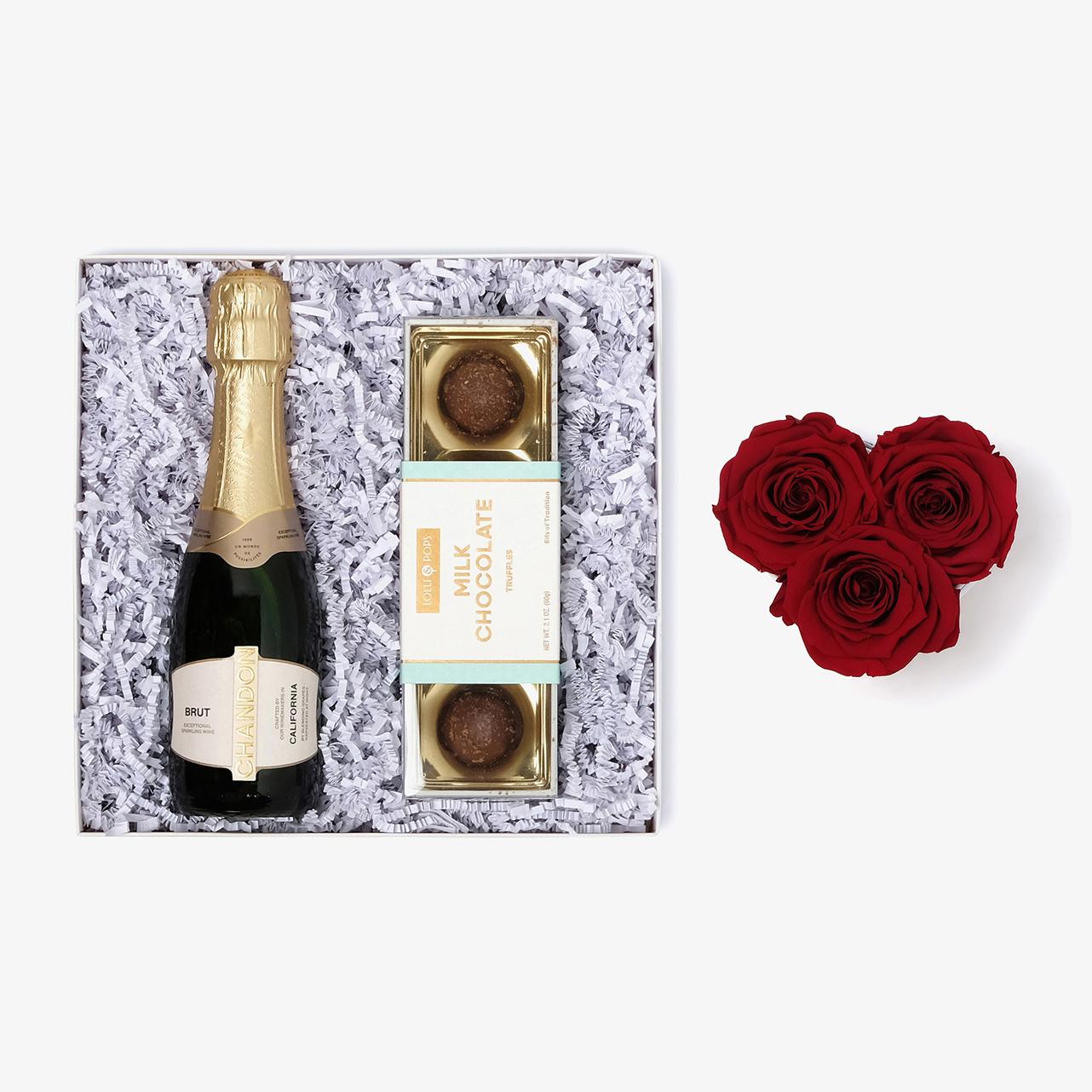 Champagne & Truffles - Small Heart Box - Red Rose - White Box