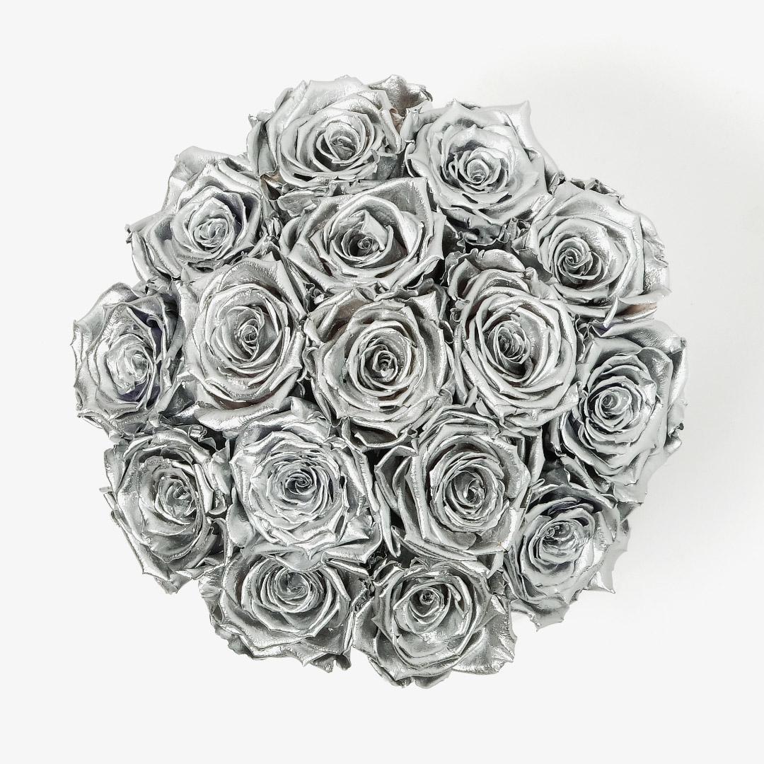 Large Bloom Rose Box - Silver Rose - Black Box