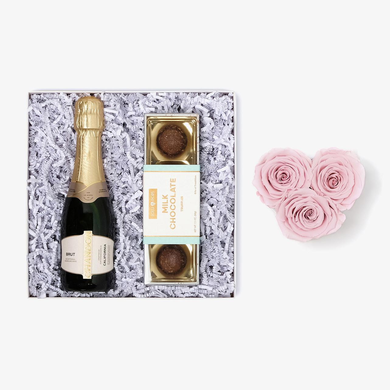 Champagne & Truffles - Small Heart Box - Pink Rose - White Box