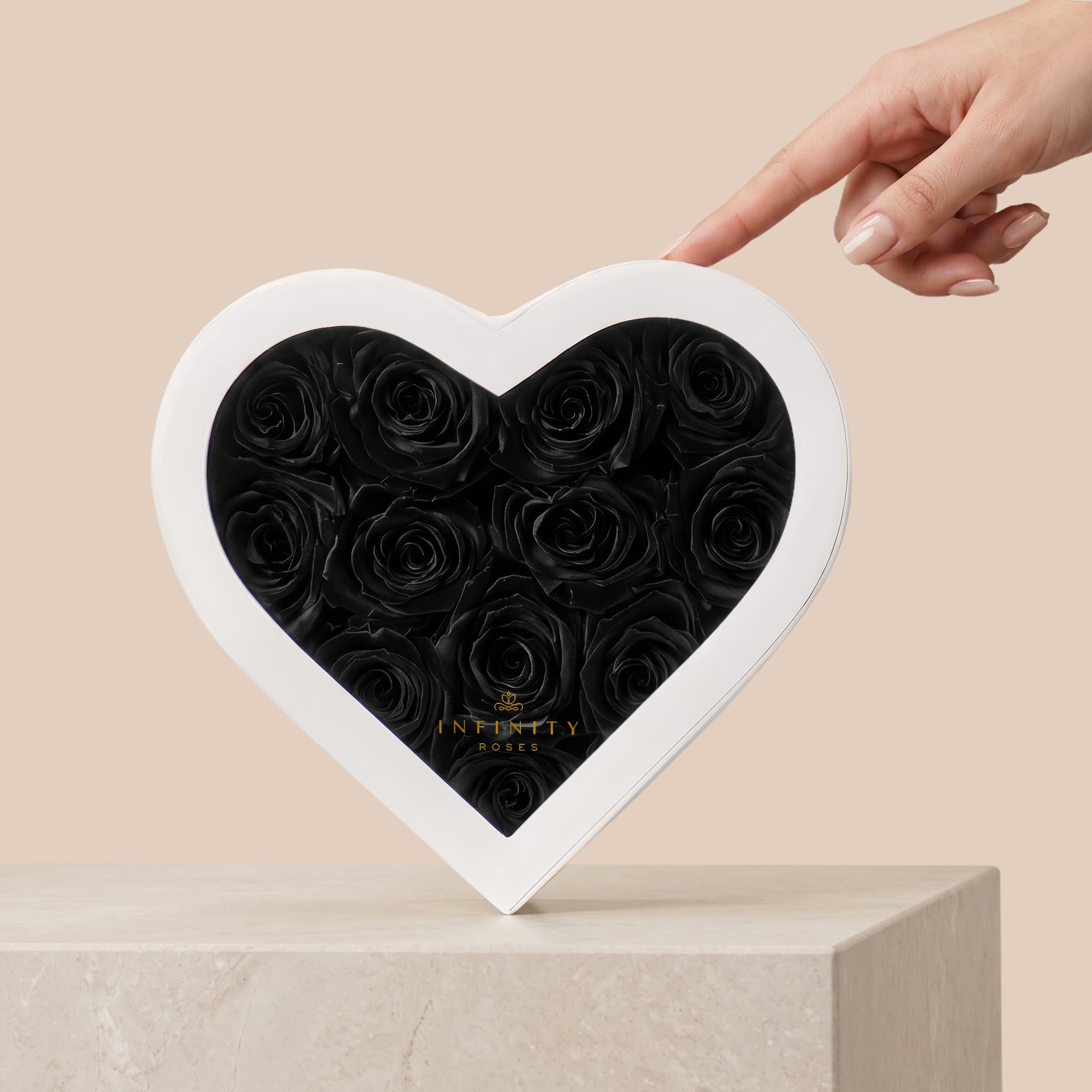 Medium Heart Box - Black Rose - White Box